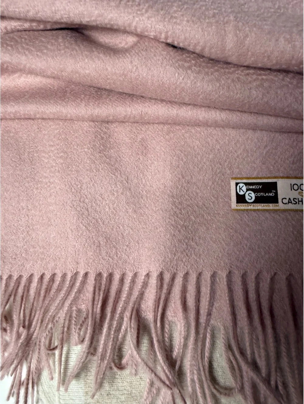 Kennedy Scotland 100% Cashmere Scarf Blush Pink 65” x 12” Fringe